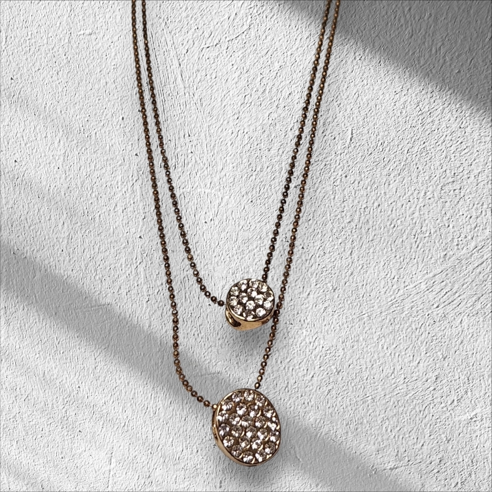 DOUBLE STRAND  PENDENT NECKLACE WITH Faux Diamond